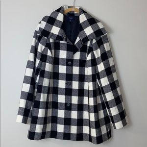 Chaps Plaid Jacket Sweater Coat B&W Checkered